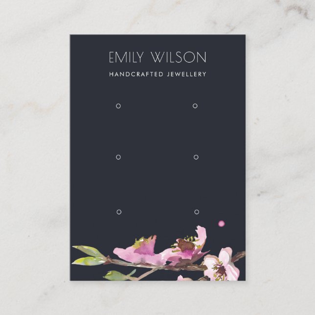 BLACK CHERRY BLOSSOM FLORAL 3 EARRING DISPLAY LOGO BUSINESS CARD (Front)