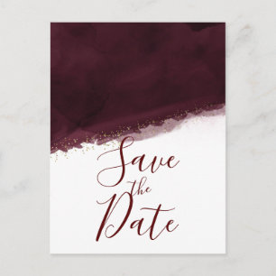 Black Cherry Watercolor Gold Modern Save the Date Announcement Postcard