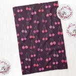 Black Cherry Watercolor Pattern Kitchen Towel<br><div class="desc">Sweet and delicious pink watercolor cherries pattern on a dark black cherry background. Original art by Nic Squirrell</div>
