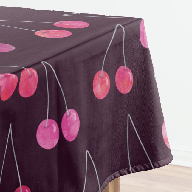 Black Cherry Watercolor Pattern Tablecloth (Watercolor dark black cherry pattern tablecloth)