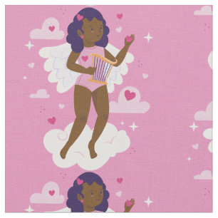 black cherub african angel harp hearts clouds fabric