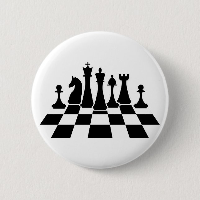 Black chess pieces on a chessboard 2 inch round button (Front)