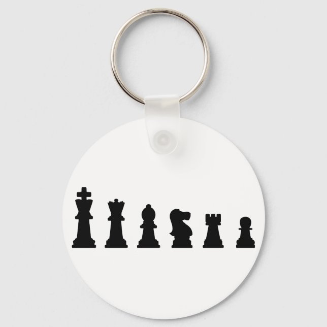 Black chess pieces on white keychain (Front)