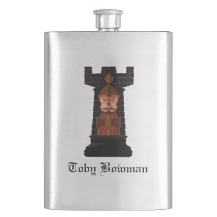 Black Chess Rook Hip Flask