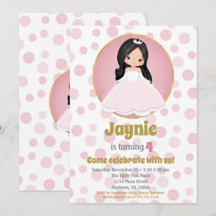 Black Cheveux Rose Princesse Girls Invitation Anni