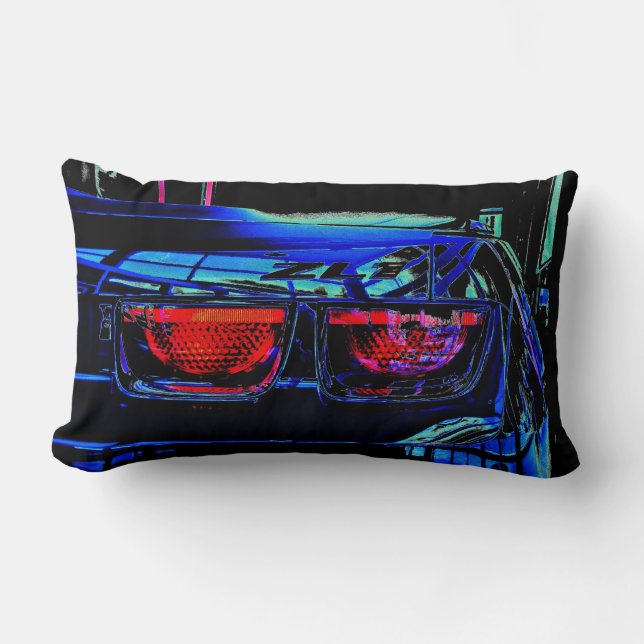 Black Chevrolet Camaro ZL1 Tail Lights and Decal Lumbar Pillow (Front)