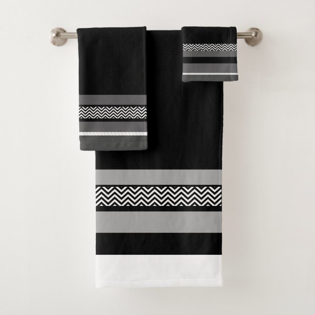 Black Chevron Band  Bath Towel Set (Insitu)