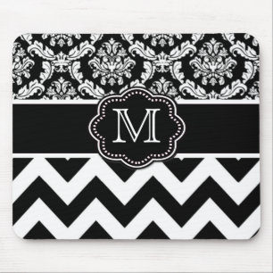 Black Chevron Damask Personalized Mousepad