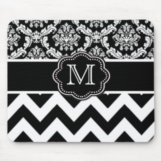 Black Chevron Damask Personalized Mousepad