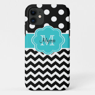 Black Chevron Dots Teal Personalized Phone Case