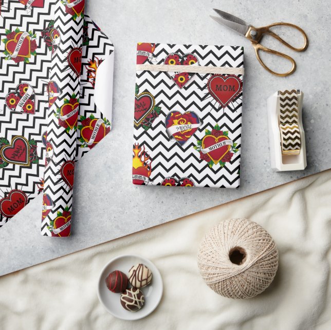 Black Chevron Mom Tattoo  Wrapping Paper (Crafts)