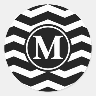 Black Chevron Monogram Classic Round Sticker