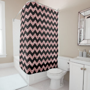 Black Chevron Pattern & Salmon Pink Glitter Print