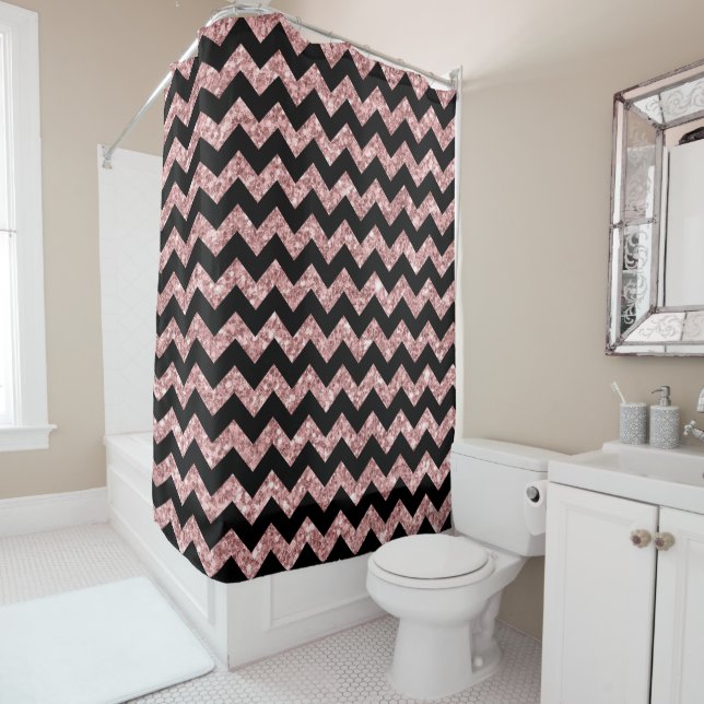 Black Chevron Pattern & Salmon Pink Glitter Print (In Situ)