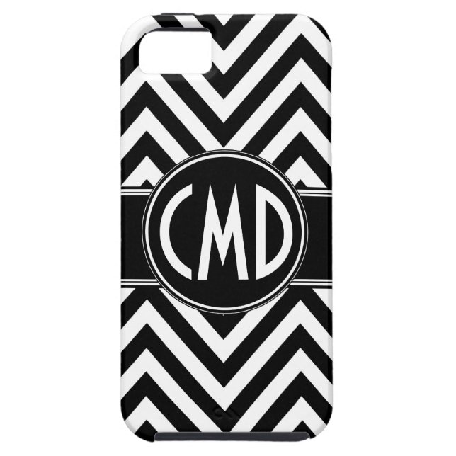 BLACK CHEVRON PATTERN YOUR MONOGRAM INITIALS Case-Mate iPhone CASE (Back)