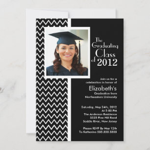 Black Chevron Photo Graduation Party Invitation