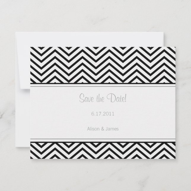 Black Chevron Print Save the Date Annoucement (Front)