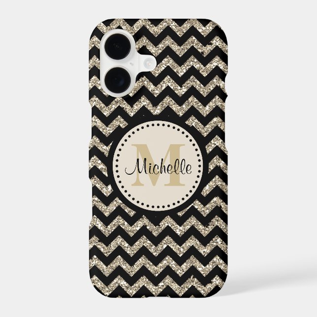 Black Chevron Silver Gold Monogram (Back)