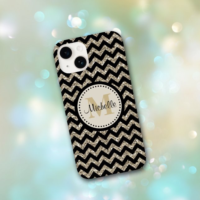 Black Chevron Silver Gold Monogram Case-Mate iPhone Case (Creator Uploaded)