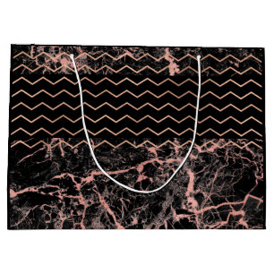 Black Chevron Stripes Marble Metallic Glitter Pink Large Gift Bag