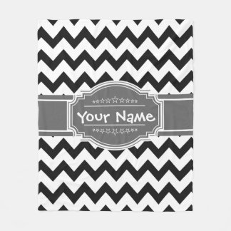 Black Chevron with Grey Personalized Name Fleece Blanket