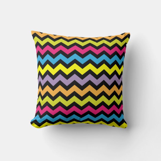 Black Chevron Zigzags with Bright Colours Throw Pillow (Front)
