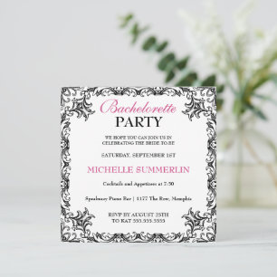 Black Chic Border Bachelorette Party Invitation