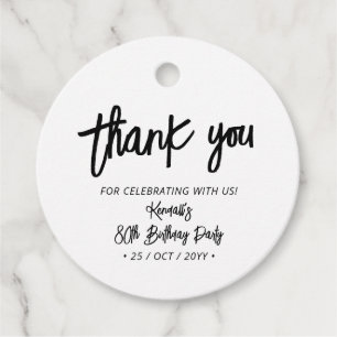 Black Chic Brush Script Birthday Party Thank you Favour Tags