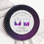 Black Chic Lace Watercolor Lingerie Bridal Shower Paper Plate<br><div class="desc">Black Chic Lace Watercolor Lingerie Bridal Shower Paper Plates Tableware features elegant black and purple lace bras with your personalized lingerie party,  panty party or bridal shower in elegant script. Personalize by editing the text in the text boxes provided. Created by ©Evco Studio www.zazzle.com/store/evcostudio</div>