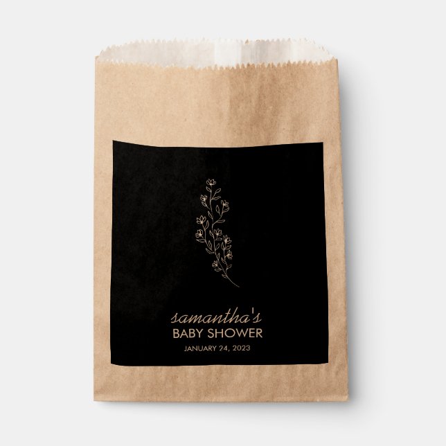 Black Chic Line Art Flower Favour Bag (Front)