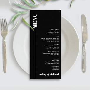 Black chic minimalist typography wedding menu card