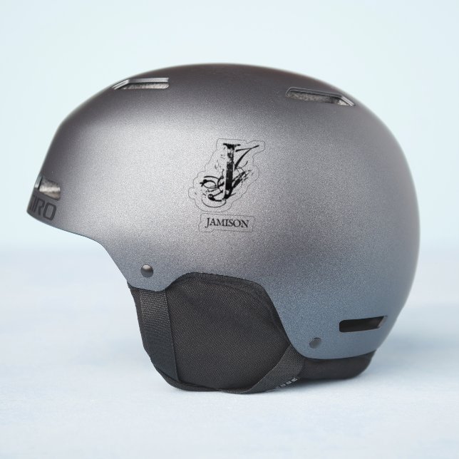 Black Chic Monogram Logo Name Business Helmet (Helmet Side)