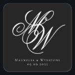 Black Chic Monogram Wedding Square Sticker<br><div class="desc">Elegant Monogram Wedding Design **PLEASE READ BEFORE ORDERING** 1. If you make changes and the design is cropped or doesn't look right on the screen please use the Live Design Service to help you fix it. 2. Your order goes directly to the printers. What you see on the screen is...</div>