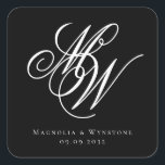 Black Chic Monogram Wedding Square Sticker<br><div class="desc">Elegant Monogram Wedding Design **PLEASE READ BEFORE ORDERING** 1. If you make changes and the design is cropped or doesn't look right on the screen please use the Live Design Service to help you fix it. 2. Your order goes directly to the printers. What you see on the screen is...</div>