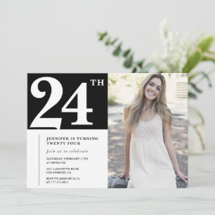 Black Chic Photo 24th birthday Invitations
