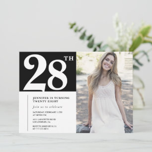 Black Chic Photo 28e anniversaire Invitations