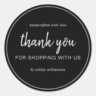 Black Chic Script Thank You For Shopping Classic Round Sticker