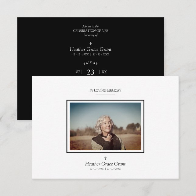 Black Chic Sophisticated Minimalist Photo Funeral (Front/Back)
