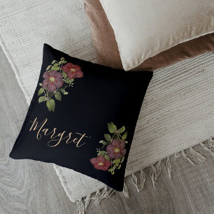 Black Chic Stylish Floral Elegance  Throw Pillow