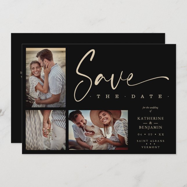 Black Chic Trendy Collage Wedding Covid19 3 Photos (Front/Back)