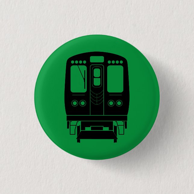 Black Chicago “L” Profile on Green Background 1 Inch Round Button (Front)