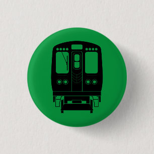 Black Chicago “L” Profile on Green Background 1 Inch Round Button