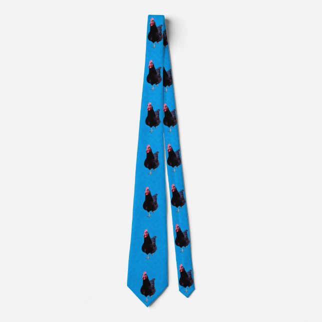 Black Chicken On Sponged Blue Background, Tie (Front)