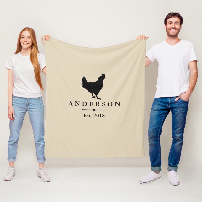 Black Chicken Silhouette & Taupe | Personalized Fleece Blanket (In Situ)