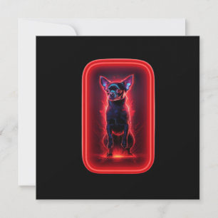 Black Chihuahua Dances Amidst Neon Red Light Invitation