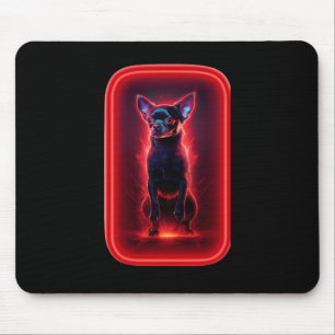 Black Chihuahua Dances Amidst Neon Red Light Mouse Pad