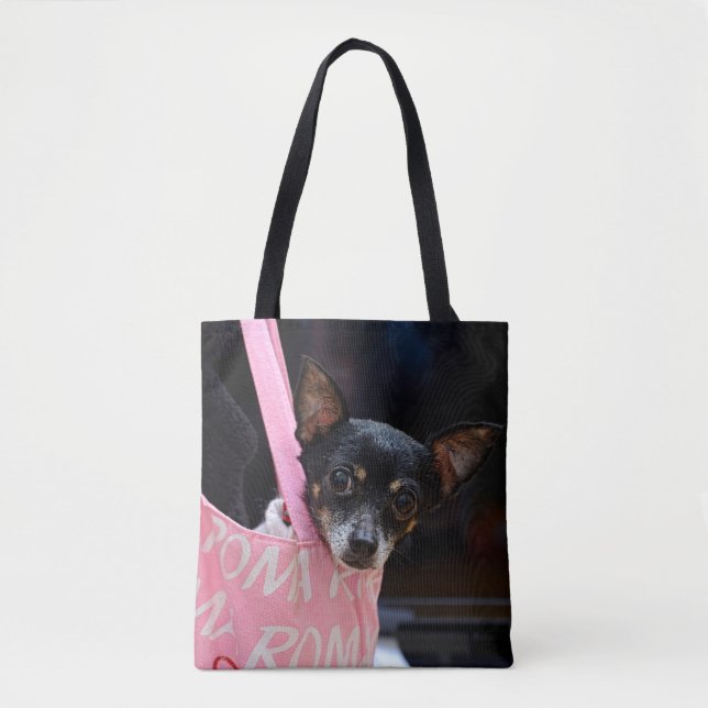 Black Chihuahua Going Shopping Tote Bag (Front)