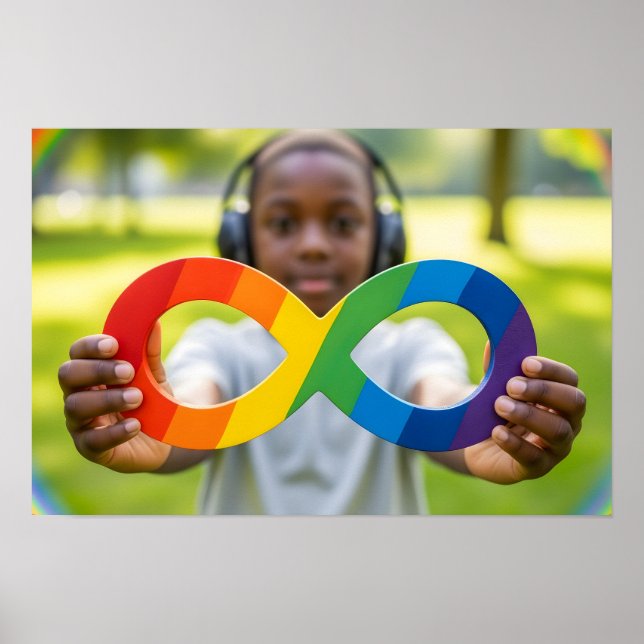 Black Child Boy holding rainbow infinity symbol au Poster (Front)