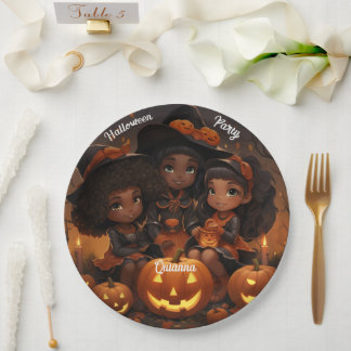 Black Children Halloween Party Plates
