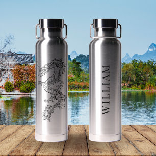 Black Chinese Dragon Personalized Water Bottle